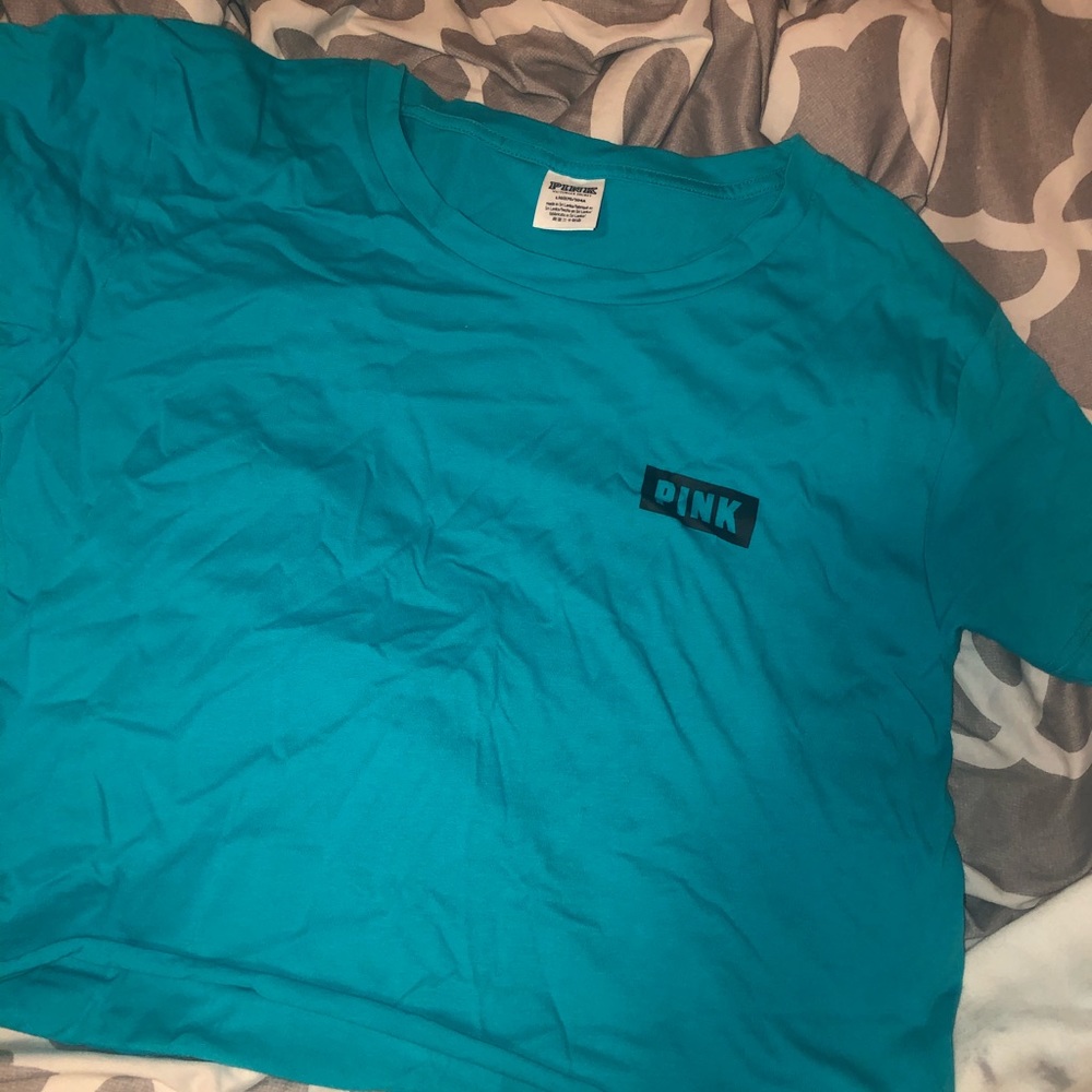 Semi cropped blue pink shirt